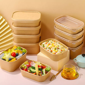 Wadah makanan sekali pakai wadah makan siang bungkus kertas Kraft wadah makanan makanan makanan Salad mie kotak kertas makan siang - Product Image 5