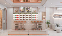 Boutique de maquillage moderne Design d'intérieur îlot double face personnalisé comptoir de boutique de cosmétiques en bois contreplaqué MDF