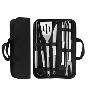 Großhandel Custom 10 Stück tragbare Picknick Zubehör Edelstahl Grill zange Messer BBQ Tools Set Aufbewahrung tasche