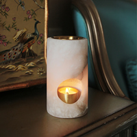 Maxery Brûleur d'Arômes Marbré Multicolore en Laiton, Diffuseur de Parfum à Bougie, Formes Cylindriques Uniques, Bols Dorés pour Huile Essentielle