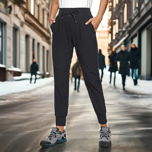 Pantalon de jogging yoga taille mi-haute élastique pour femme, effet ventre plat, poches latérales, extensible dans les 4 sens, hiver, décontracté, toile, gym, fitness, 100% coton - Product Image 2
