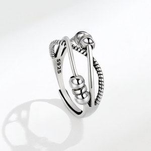 Vintage Three Layer Criss Cross Twisted Metal <b>Adjustable</b> <b>Rings</b> Copper White Gold Plated Beaded Rotating Anxiety Relief Jewelry - Product Image 4