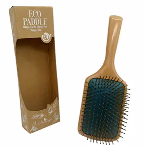 Escova de cabelo de madeira popular 2024, escova de massagem antiestática personalizada para cuidados com o couro cabeludo
