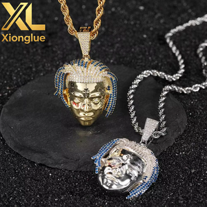 Collar de Moda Personalizado con Colgante de Perfil de Cantante de Hip-Hop con Cabello Azul y Diamantes de Moissanita - Product Image 5