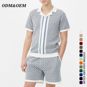Camicia bianca e nera <span class=keywords><strong>Cardigan</strong></span> lavorato a maglia Casual estiva personalizzata maglia Polo maglione a maniche corte da uomo - Product Image 2