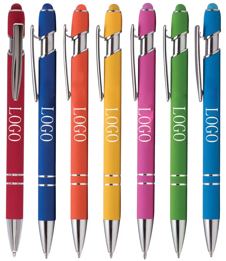 High Quality Soft Touch Screen Ball Point Pen Custom Logo Metal Ballpoint Pens for Promotional Gift