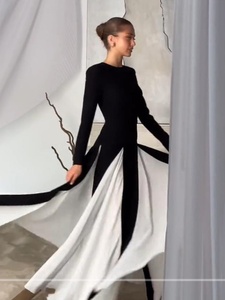 Vestido de Fiesta Elegante Colección Ramadán 2025 de <span class=keywords><strong>Boutique</strong></span> Factory, Vestido Casual Ajustado de Manga Larga con Costuras Blancas y Negras Estilo Francés - Product Image 5