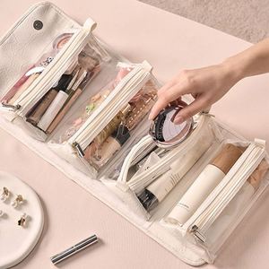 Sac de maquillage de voyage pliable 4-en-1 personnalisable, grande capacité, trousse de toilette suspendue, sac cosmétique transparent à fermeture éclair amovible - Product Image 3