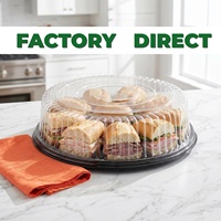 Plateaux de service en plastique PET de qualité alimentaire sans BPA de 12, 16 et 18 pouces avec couvercles à clipser pour traiteur, fêtes, boulangerie, sushis et salades