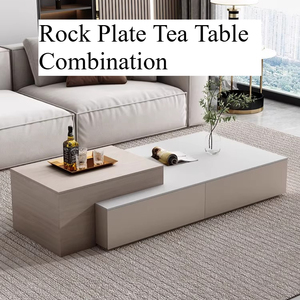 Tavolino da Salotto con Piano Sollevabile, Design Moderno, Rettangolare <span class=keywords><strong>Bianco</strong></span> con Piano <span class=keywords><strong>in</strong></span> <span class=keywords><strong>Legno</strong></span> Effetto Roccia, Tavolo Centrale con Vano Contenitore, Arredamento Minimalista per la Casa - Product Image 3