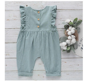 Combinaison d'été personnalisée en coton et <span class=keywords><strong>lin</strong></span> à volants pour fillette, vêtements pour enfants, combinaison-pantalon pour filles - Product Image 3