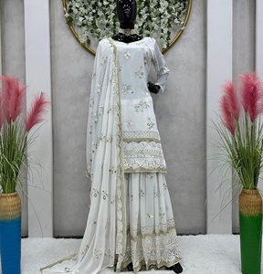 Costume Sharara indien pakistanais ethnique pour occasions spéciales, en tissu géorgette lourd de style moderne, palazzo-traditionnel fait à la main - Product Image 1