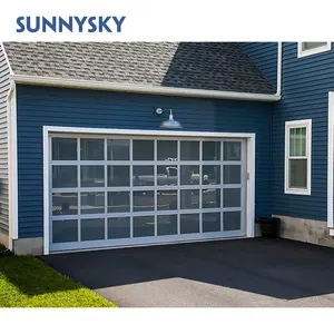 Sunnysky 9x8 9x7 16x7 panel kaca tempered aluminium tampilan penuh pintu garasi plexiglass