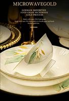 Service de table en porcelaine fine dorée à motif de feuilles vertes, style oriental moderne, vaisselle en céramique pour la maison, compatible lave-vaisselle et micro-ondes