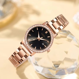 Reloj de Cuarzo de Lujo para Mujer con Incrustaciones de Diamantes, Esfera Grande de 30MM, Calendario y Correa de Aleación - Product Image 5