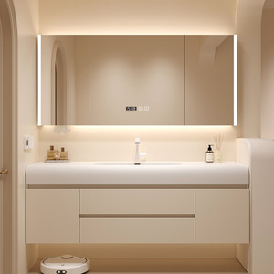 Mueble de baño moderno con lavabo integrado de tacto suave, nuevo lavabo, espejo inteligente y gabinete. - Product Image 5