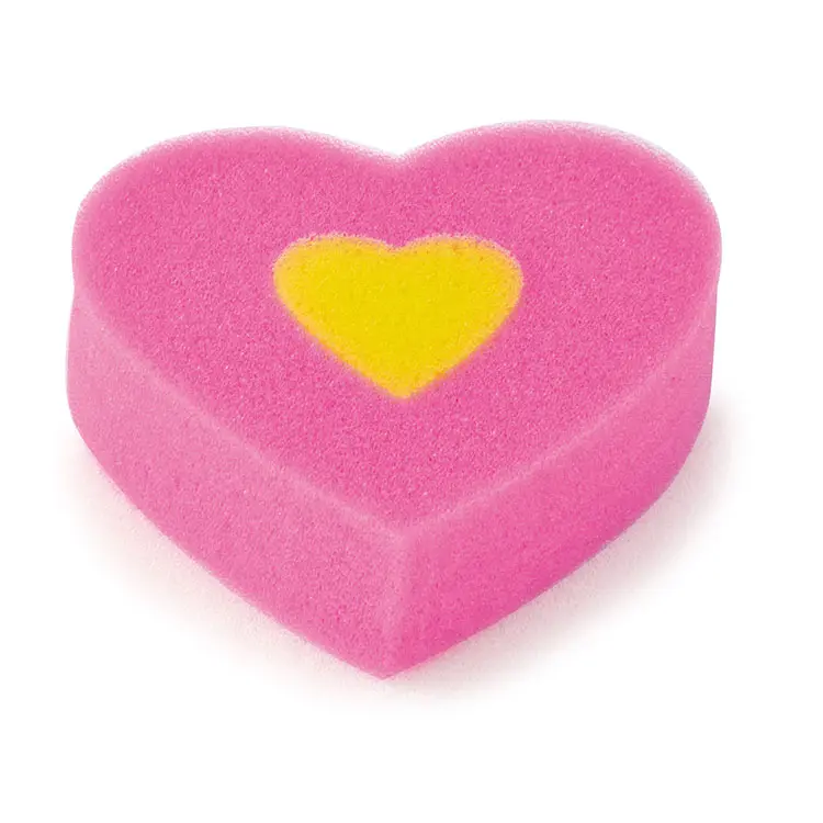 Precio competitivo, esponja de baño suave en forma de corazón para limpieza corporal, esponja de baño con logotipo personalizado, esponja de ducha exfoliante