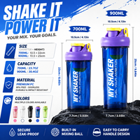 Bouteille shaker protéinée 700 ml sans BPA, avec logo personnalisé, en PP, anti-fuite, avec boule mélangeuse, pour boire directement, idéale pour la gym et l'entraînement.