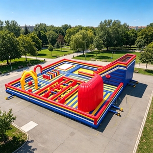 Parcours d'obstacles gonflable arc-en-ciel 14x3M, tunnel de jeu commercial pour enfants, location pour événements extérieurs, fêtes, carnaval - Product Image 6
