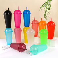 Gobelet en plastique PP à paillettes à paroi simple, sans BPA, grande capacité 700 ml, avec couvercle dôme et paille, pour bubble tea et café glacé, personnalisable avec logo