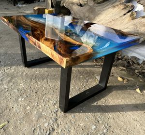 Pieds en métal robustes pour table basse en résine époxy bleu océan, meuble de salon moderne, décoration intérieure. - Product Image 1