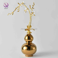 MKMJ Ornement de gourde en céramique dorée Plateau en acier inoxydable Ornement de décoration de bureau en verre Ensemble de décoration de maison de luxe