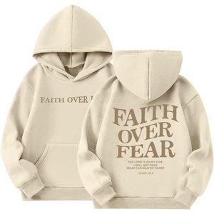 เสื้อฮู้ด Faith Over Fear สำหรับเด็กผู้หญิง ลายข้อพระคัมภีร์ เสื้อพูลโอเวอร์คริสเตียน เสื้อสเวตเชิ้ตถักสำหรับผู้หญิง ระบายอากาศได้ดี น้ำหนัก 300 กรัม - Product Image 1