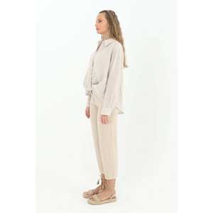 Pantalon en jean large pour femme Ssense, 100% coton, coupe ample, style simple, taille haute, couleur beige - Product Image 4