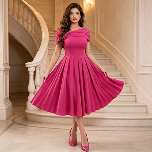 ZYHT 75266 <span class=keywords><strong>Abito</strong></span> lungo da donna personalizzato con scollo a V, linea ad A, plissettato, in chiffon traspirante, <span class=keywords><strong>fucsia</strong></span>, per serate e feste - Product Image 1