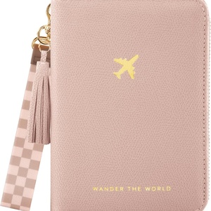 Boshiho Leather Passport Holder RFID Travel Business Credit Card Protector Custom Passport Cover with <b>Wristlet</b> Strap - Product Image 1