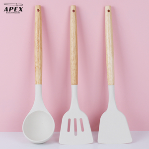 Juego de utensilios de silicona Beige APEX de 3 uds., utensilios de cocina de madera antiadherentes resistentes al calor a altas temperaturas, cucharón para sopa - Product Image 2