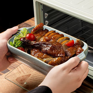 Plat de cuisson en céramique rétro créatif <span class=keywords><strong>pour</strong></span> barbecue japonais et coréen, four à pain à double anse <span class=keywords><strong>pour</strong></span> le <span class=keywords><strong>fromage</strong></span>, bol à riz au four - Product Image 3
