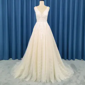 2023 colore Champagne moda a-line abito da sposa Tulle pizzo scollo a V Sweetheart Sexy abito da sposa da sposa