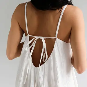 Summer Loose Nightgown Sling Girl Nightdress Lace Up Backless Cotton Night Dress For Women 2024