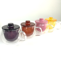 Ensemble de thé et café en verre borosilicate écologique de luxe moderne de 12 oz, tasse à thé avec infuseur, tasse à thé transparente, passoire en plastique, fabrication artisanale