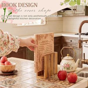 <b>Wooden</b> Book Shaped Cutting Board With Storage Rack Base Multi Purpose Kitchen Chopping <b>Block</b> For Fruits And Vegetables - Product Image 1