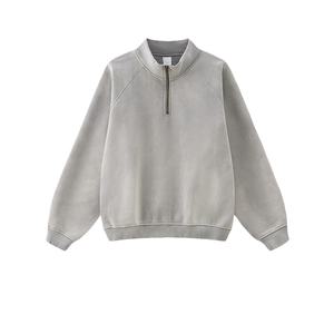 เสื้อมีฮู้ดสำหรับผู้ชายผ้าฝ้ายโอเวอร์ไซส์ซิป1/4แบบลำลองผ้าทอแบบหลวมๆแนววินเทจไม่ซีดลง - Product Image 2