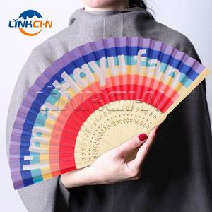 Ventilateur manuel en tissu personnalisé pour mariage en bambou - Product Image 3