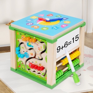 Jouet Montessori <span class=keywords><strong>en</strong></span> <span class=keywords><strong>bois</strong></span> pour bébé, multifonctions, labyrinthe de perles, xylophone, horloge, trieur de formes, <span class=keywords><strong>cube</strong></span> d'activité pour l'apprentissage précoce - Product Image 4