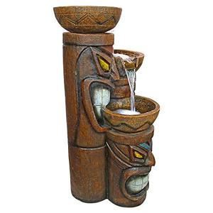 Fuente de jardín de resina <span class=keywords><strong>Aloha</strong></span> Tiki 3 cuencos decoración de jardín en cascada fuente de agua característica, 29 pulgadas, a todo Color - Product Image 3