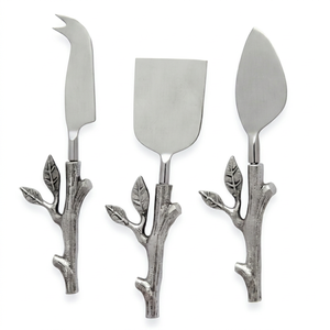 Ensemble de couteaux à fromage en acier inoxydable avec manche en forme de branche de chêne moderne, outil de cuisine durable pour servir le fromage et usage hôtelier - Product Image 1