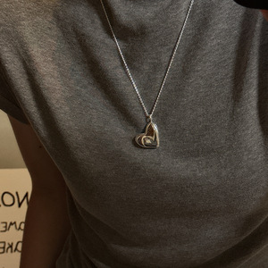 Gioielli per amanti della moda gioielli 925 in argento Sterling grande ciondolo a cuore regolabile collana per regali da donna - Product Image 4