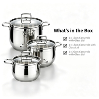 Ensemble de casseroles modernes en acier inoxydable triple couche avec couvercles en verre, style américain, écologique, compatible induction et lave-vaisselle