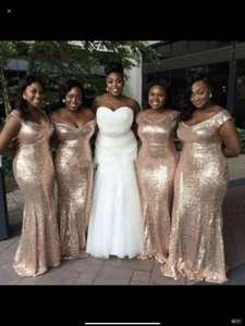 <span class=keywords><strong>Abiti</strong></span> da <span class=keywords><strong>Damigella</strong></span> d'Onore a Sirena in Paillettes Dorate Stile Africano per Testimone di Nozze - Product Image 3