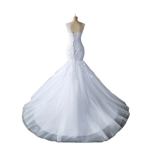 Bridal <b>Lace</b> Floral Wedding Dress V-neck Mermaid Silhouette <b>White</b> Polyester Fiber Dress - Product Image 5