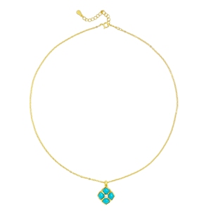 Collar de Trébol de Cuatro Hojas Turquesa de Lujo para Mujer, Diseño 2025, Cadenas de Plata de Ley, Estilo Clásico con Cuentas - Product Image 1