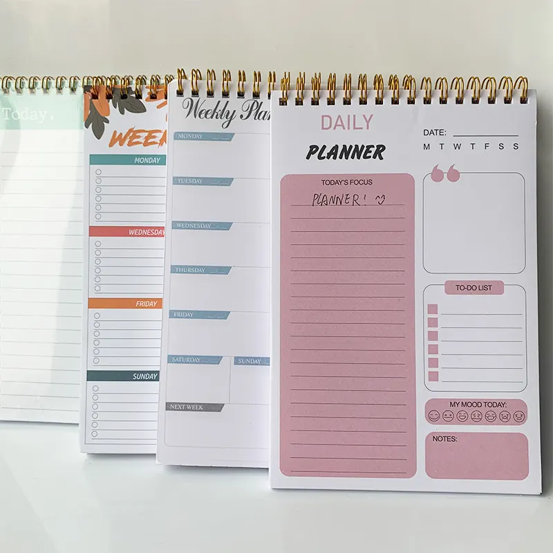 Groothandel Op Maat Bedrukt Spiraalvormige Binding Softcover Planner Notebook A5 Notitieblok Wekelijkse Planner