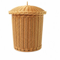 Panier à linge en rotin tressé à la main avec couvercle, panier de rangement rond en osier, organisateur de vêtements pour la maison et la chambre, couleur naturelle