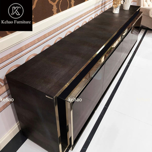 Buffet moderne en <span class=keywords><strong>verre</strong></span> noir de luxe italien avec cadre en métal doré, grand meuble de rangement pour maison haut de gamme - Product Image 2