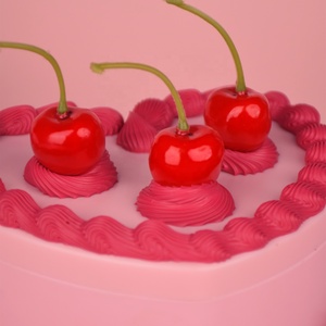 Vintage Style Pink White Heart Shaped Cherry Fake Cake Jewelry <b>Box</b> Mirror Simulation Strawberry Cake Plastic Cream Decoration - Product Image 2